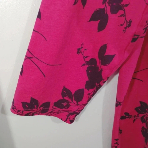 CLEARANCE Roamans L Top Pink Berry Floral Black Rose Print Comfy Plus Size 2X - Picture 4 of 11